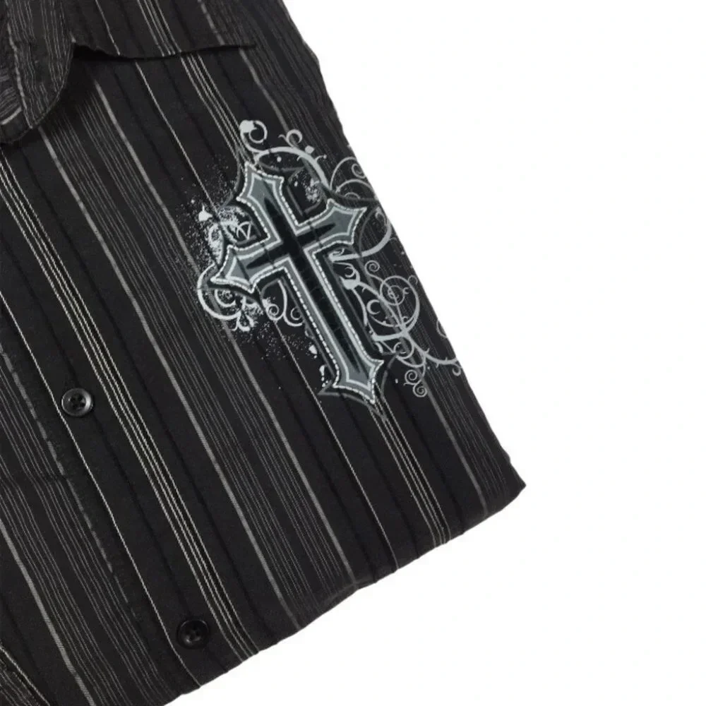 BF641 Rue21 Metro Black Trendy Button Shirt XL